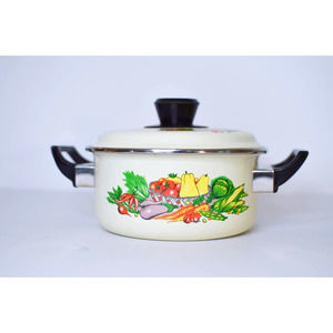 Vintage Enamel Pot - Vegetable Cottagecore Decor - Kitchen